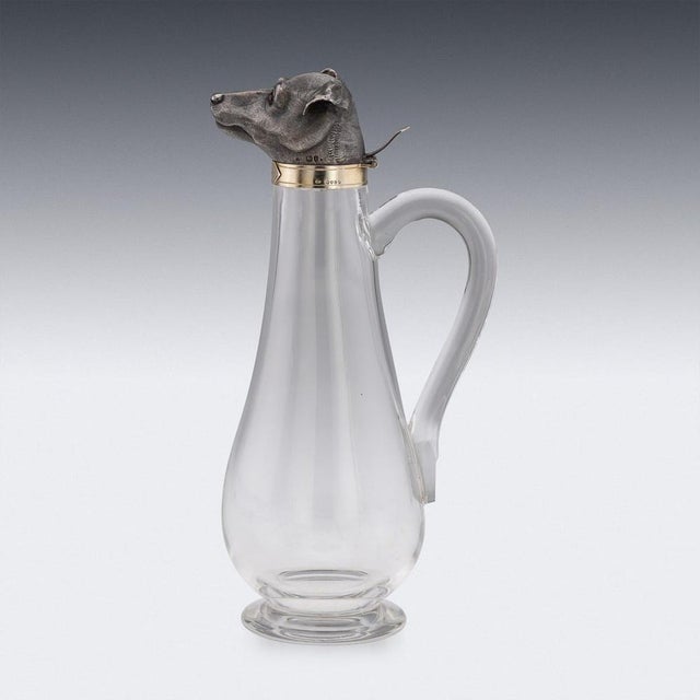 Antique 19th Century Victorian Silver & Clear Glass Novelty Dog Claret Jug, 1884 For Sale - Image 3 of 17