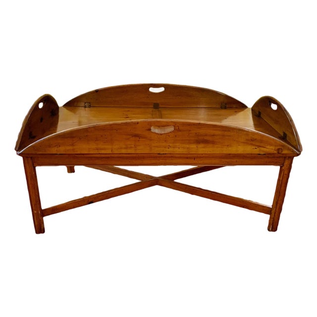 Late 20th Century Georgian Yew Wood Butler’s Drop Leaf Tray Table For Sale