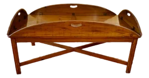 Late 20th Century Georgian Yew Wood Butler’s Drop Leaf Tray Table