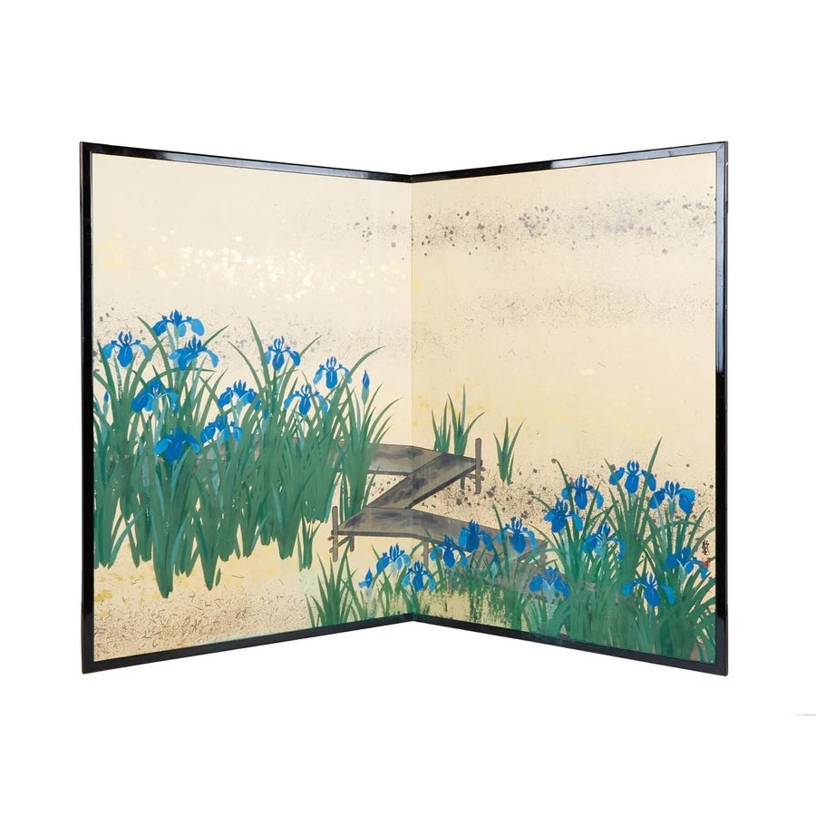 Late 20th Century Japanese Iris Bridge Violet Blue Flower