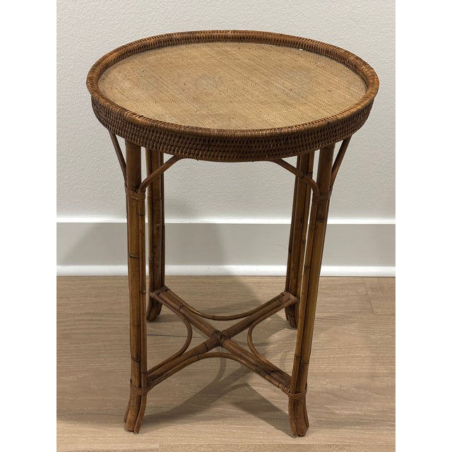 Mid 20th Century Vintage Palm Beach Style Rattan & Bamboo Side Table For Sale - Image 5 of 17