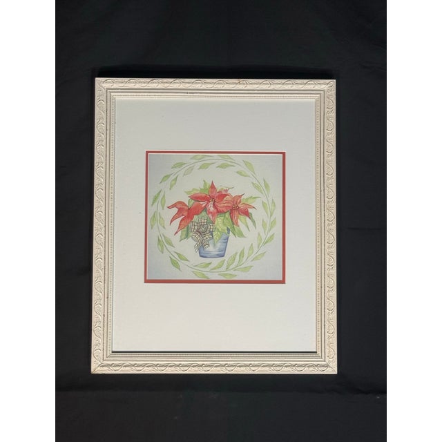 Framed Floral Poinsettia Wall Art in Ornate White Frame For Sale - Image 4 of 8