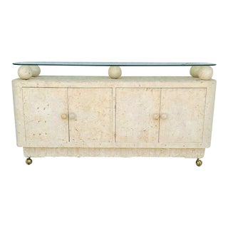 Maitland Smith Style Postmodern Tessellated Mactan Stone Credenza Buffet Dry Bar For Sale