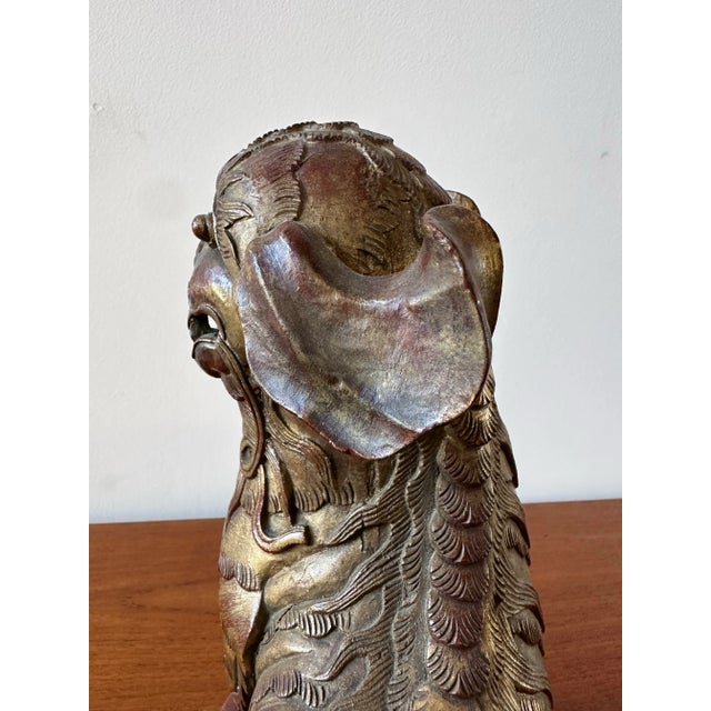 1920s Chinese Red Carved Gilt Wood Foo Dog For Sale - Image 10 of 12