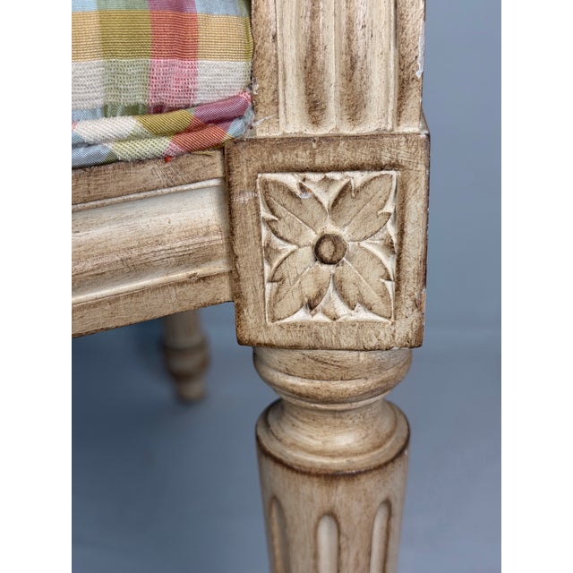 Late 20th Century Louis XVI Style Creme Painted Upholsterer Fauteuil Armchair For Sale In New York - Image 6 of 11