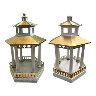 Pair of Handmade Gilded Pagoda Models With Hexagonal Bodies For Sale