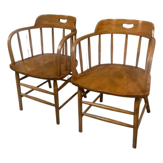 Pair of Vintage Boling Chair Company Wooden Club Captains Chairs For Sale