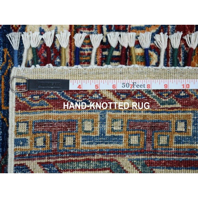 Khorjin Design Runner Blue Kazak Tribal Pure Wool Hand Knotted For Sale In New York - Image 6 of 7