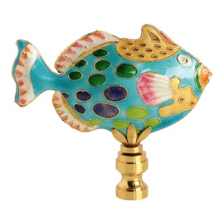 Spotted Reef Fish Lamp Finial in Turquoise For Sale