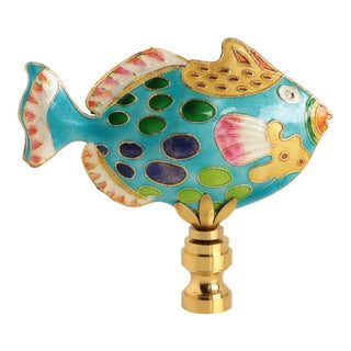 Spotted Reef Fish Lamp Finial in Turquoise For Sale