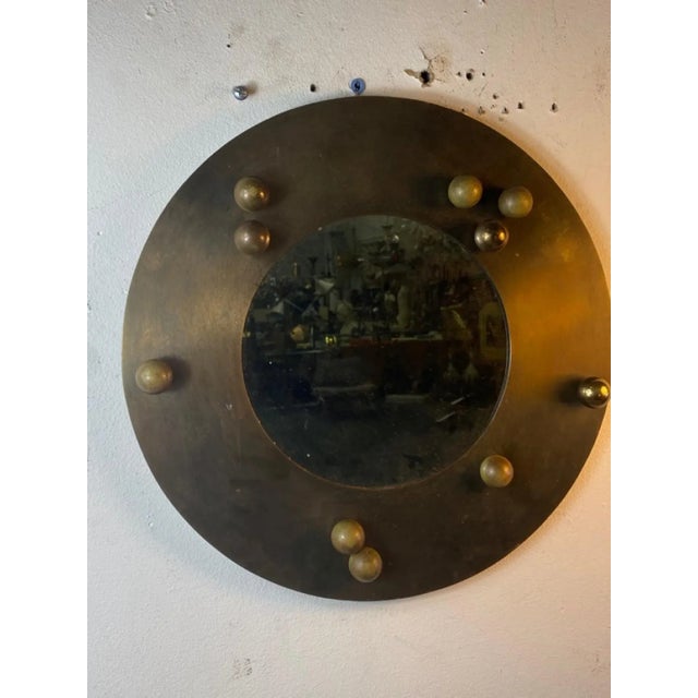 Modern 1970s Italian Modernist Brass Ball Round Mirror For Sale - Image 3 of 8
