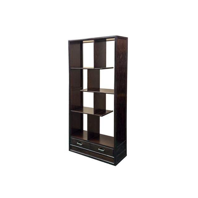Asian Asian Inspired Asymmetrical Dark Brown Shelving Display Cabinet Divider For Sale - Image 3 of 12