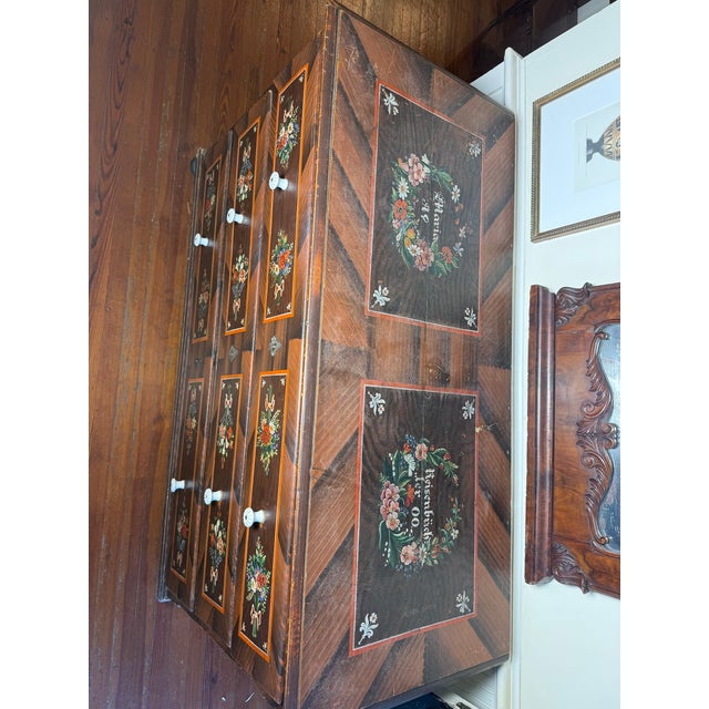 Avocado 1900-1909 Eastern German Folk Art Marriage Chest For Sale - Image 8 of 17