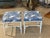 Vintage Pair Faux Bamboo Metal Benches Ottomans Stools Blue & White Palms For Sale - Image 11 of 12
