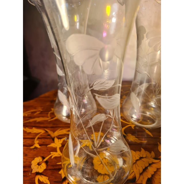 Engraved and Chiseled Glass Vases from Baccarat, 1900, Set of 3, in Very Good conditions. Designed 1890 to 1919