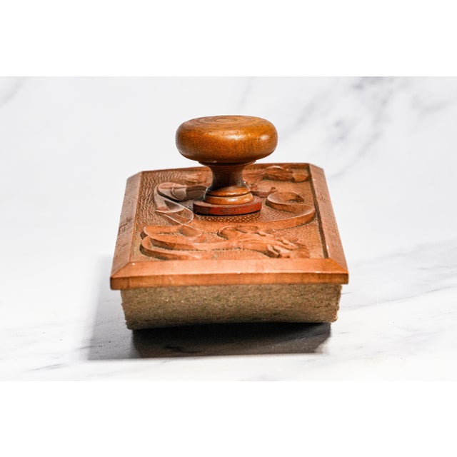 Oversized Antique Art Nouveau Carved Wood Ink Blotter Paperweight World War I 1914–1917 European Folk Art Desk Accessory For Sale - Image 9 of 15