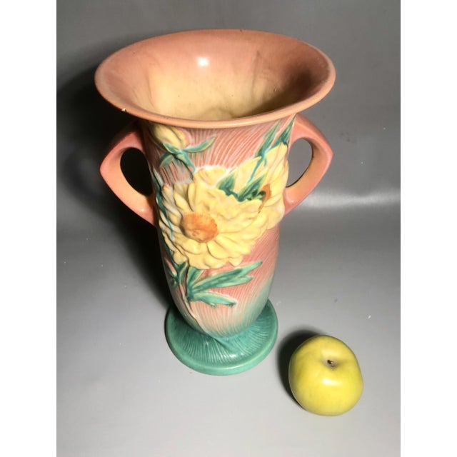 Antique 1940s Roseville Pottery Vase W/Peony Flowers & Handles Chairish