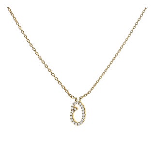 10K Yellow Gold Diamond Accent "O" Initial Script Style Pendant Necklace For Sale