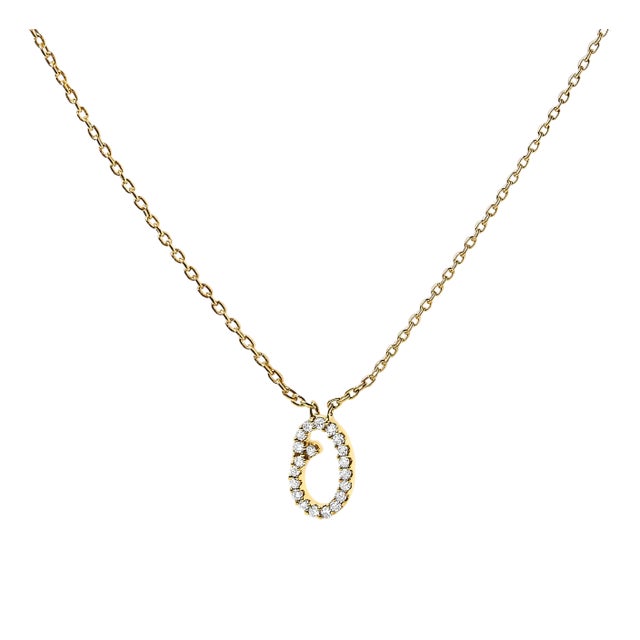 10K Yellow Gold Diamond Accent "O" Initial Script Style Pendant Necklace For Sale