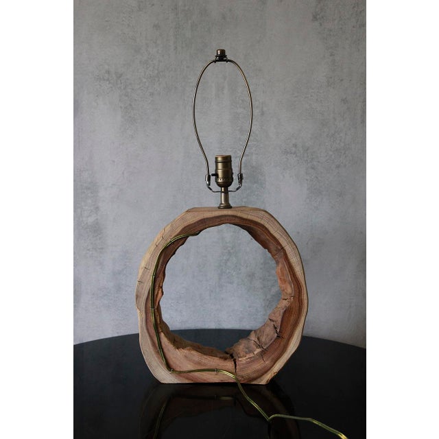 Rustic Teak Wood Table Lamp, Vintage Circular Design For Sale - Image 10 of 12