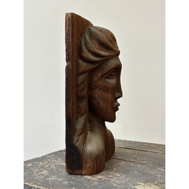 Vintage Expressive Hand-Carved Bust, Circa 1970s For Sale - Image 13 of 16