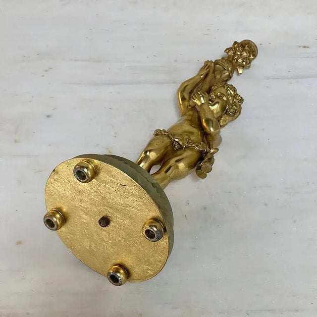 Antique Bronze d'Ore Cherub Statue on Onyx Candlestick For Sale - Image 12 of 13