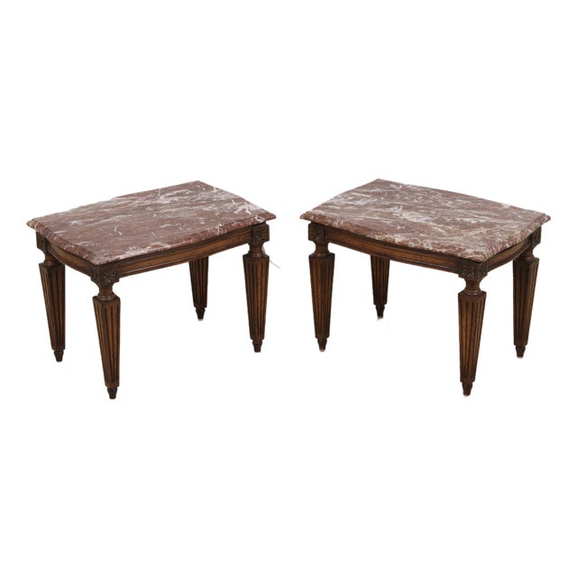 Pair Vintage Italian Neoclassical Marble Top Occasional Tables For Sale
