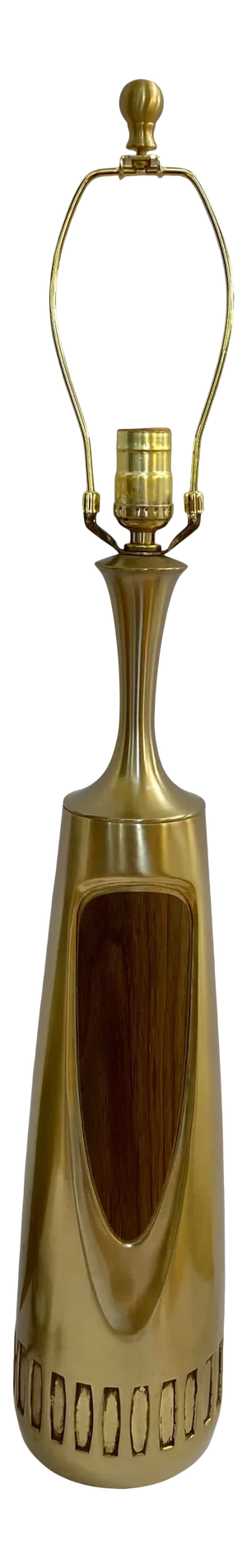 Sculptural Mid-Century Modern Brushed Brass and Walnut Wood Veneer Lamp, Laurel