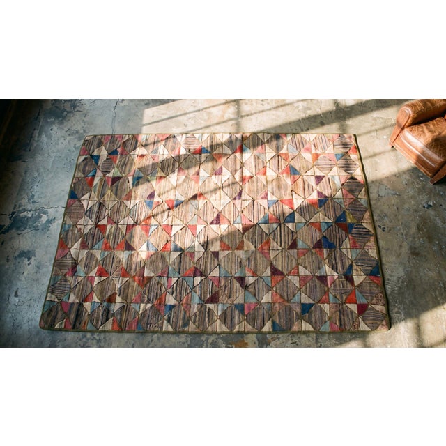 Textile 1900s Multicolor Geometric Antique American Hooked Rug 4'7" X 7'5" Handknotted Wool Carpet For Sale - Image 7 of 9