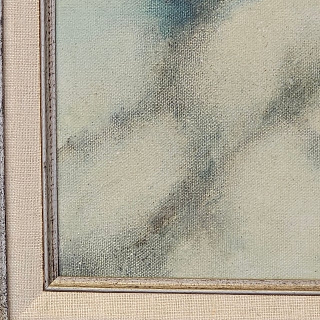 Textile Framed 1975 Coastal Oil Painting by Du Bridge – Signed “The Bay” Landscape on Canvas For Sale - Image 7 of 7