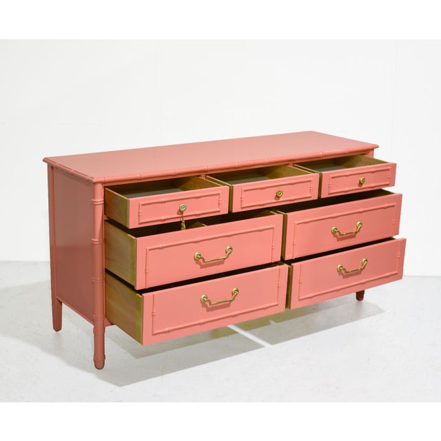 Mid 20th Century Mid Century Hollywood Regency Faux Bamboo Dresser With Brass Hardware by Thomasville For Sale - Image 5 of 15