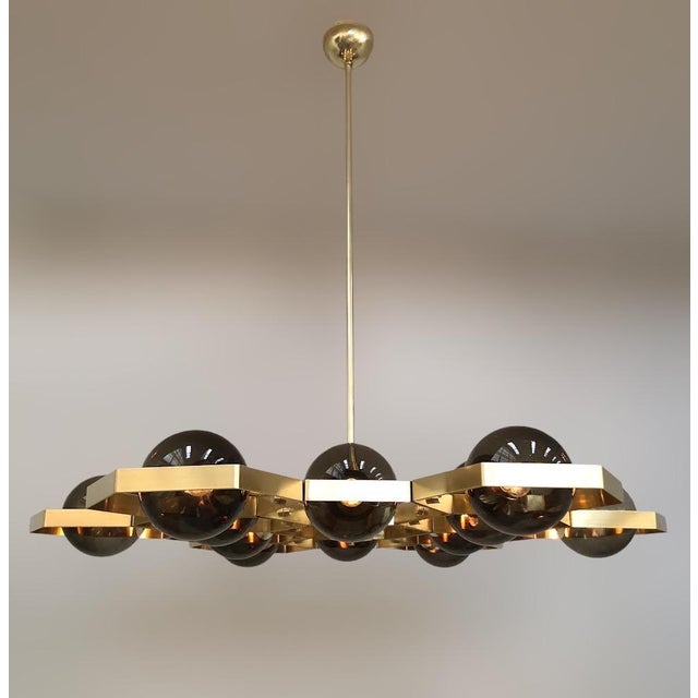 Metal 21st Century Honeycomb Natural Brass Smoky Murano Chandelier by Fabio LTD For Sale - Image 7 of 7