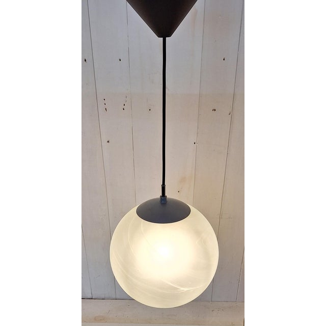 Vintage Pendant Lamp with White Marbled Spherical Glass Shade, 2000s For Sale - Image 3 of 7