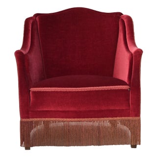 Danish Armchair in Velour with Ash Legs, 1960s For Sale