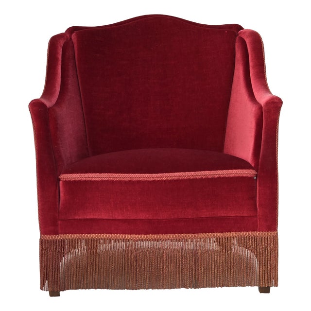 Danish Armchair in Velour with Ash Legs, 1960s For Sale
