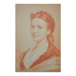 19th Century Antique Original Sanguine Portrait of a Young Woman