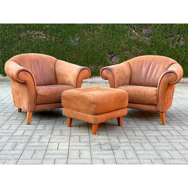 Leather Chairs and Ottoman from Andrea Natuzzi, 1995, Set of 3 For Sale - Image 15 of 15
