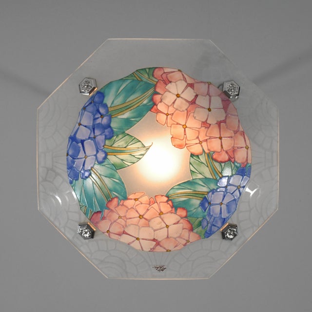 Metal French Art Deco Pendant Light by Loys Lucha - 1930 Chandelier France For Sale - Image 7 of 12