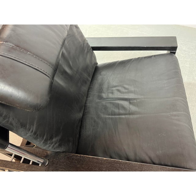 Brutalist Black Leather Armchair with Black Wooden and Metal Chrome Frame by Sonja Wasseur, Netherlands, 1970s For Sale - Image 12 of 18