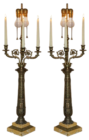 Large 4-Branch Candelabra Table Lamps from Warren Kessler New York, 1960s, Set of 2