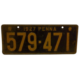 Vintage Pennsylvania Automobile License Plate For Sale