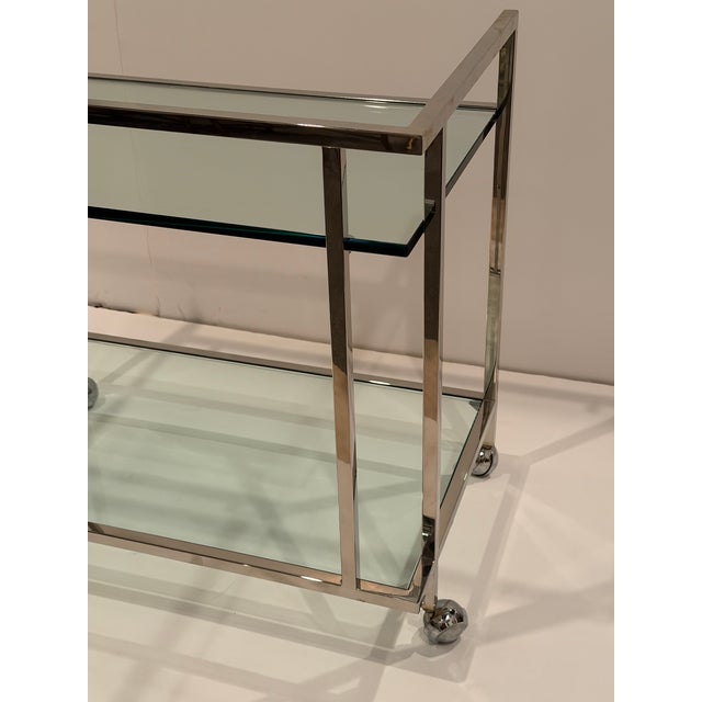 Brass and Tinted Glass Midcentury Modern Barcart For Sale - Image 4 of 15
