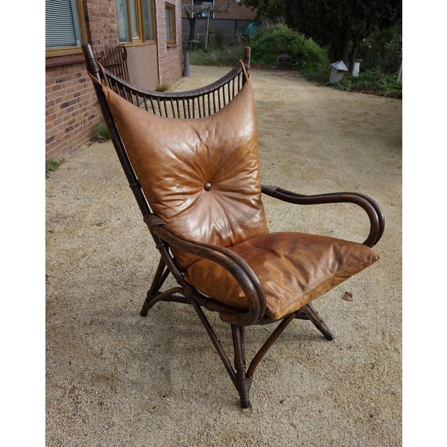 Wood Bamboo and Leather Sculptural Fan Back Lounge Chair, 1960s For Sale - Image 7 of 18