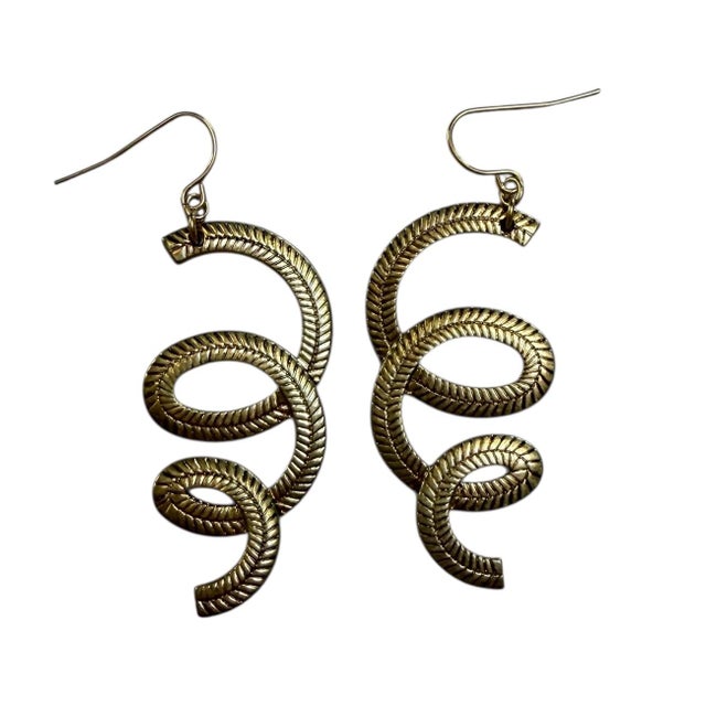 Vintage 1980’s Brass Serpentine Style Earrings, A Pair For Sale - Image 4 of 4