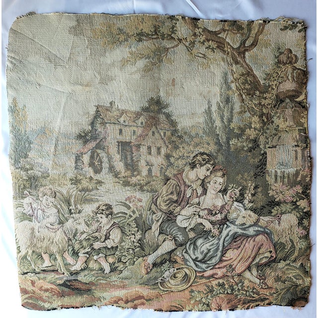 French Provincial Vintage French "Noble Pastorale" Trammé Needlepoint Tapestry – 25" X 25" For Sale - Image 3 of 10