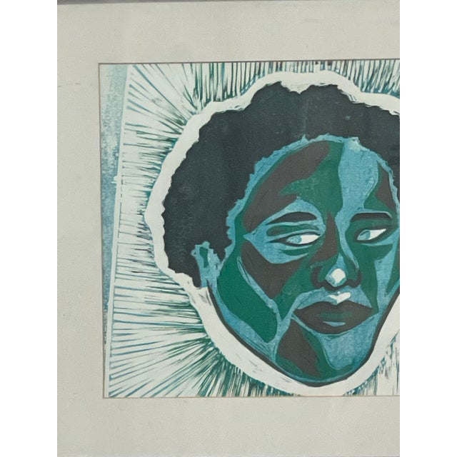 1970s Framed Contemporary Figurative Portrait Print in Blue and Green. For Sale - Image 10 of 10
