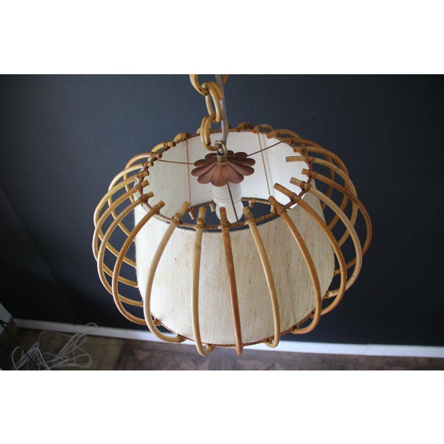 Vintage Rattan Pendant Light in Hand-Woven Wicker by Louis Sognot, 1950s For Sale - Image 6 of 17