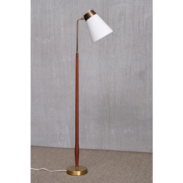 Teak and Brass Floor Lamp with Adjustable Shade from Asea Belysning, Sweden, 1950s For Sale - Image 11 of 11