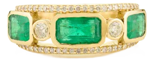 Vintage 14k Yellow Gold Emerald & Diamond Band Art Deco Ring Size 7