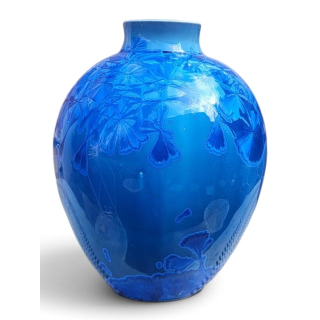 Vase in Glazed Porcelain with Blue Crystallizations by Patrice Lusardi, 1980s For Sale - Image 10 of 15
